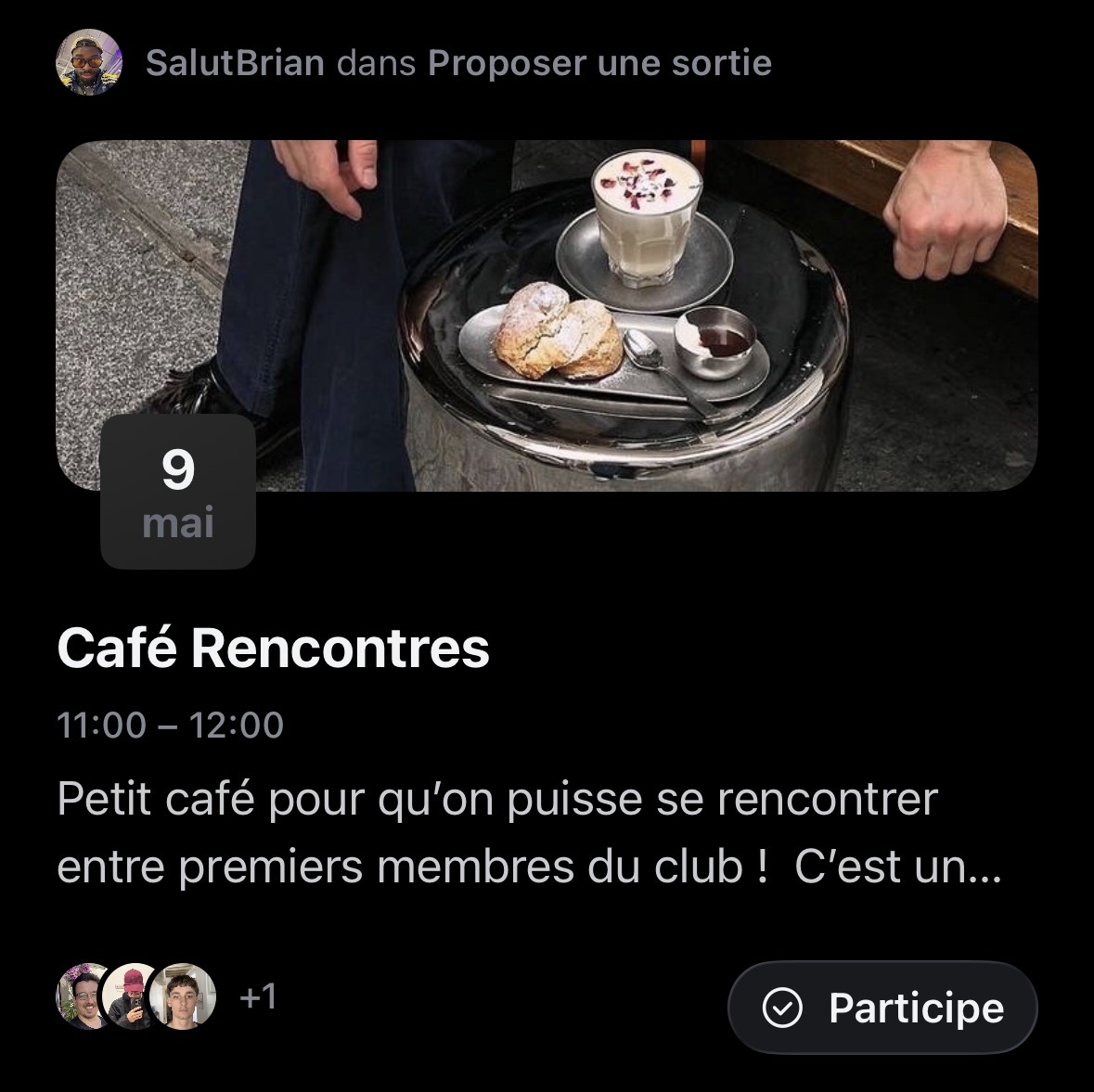 Sortie « Café Rencontres » proposée dans le canal Proposer une sortie du Circle SalutClub